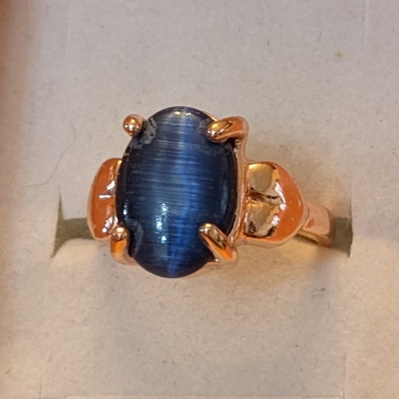 New Blue Cat’s Eye Ring Gold Tone Statement Ring Retro Cocktail Jewelry, T1B8C - Picture 1 of 3